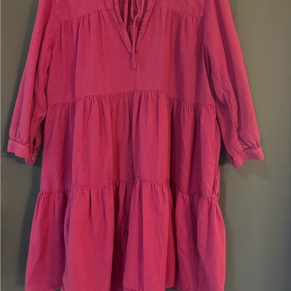 Giselle Tiered Cotton Gauze Mini Dress - Fuchsia | Size Small - Picture 2 of 8